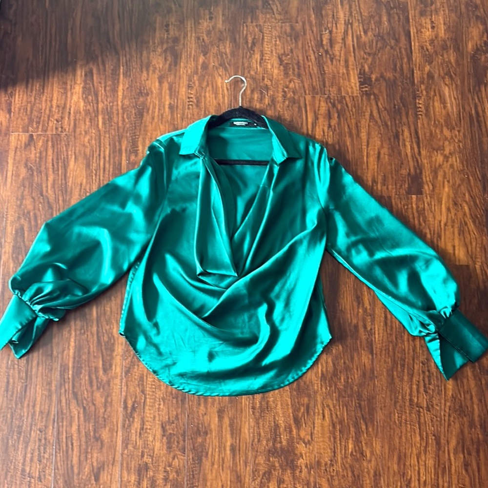 SHEIN Green Plunge Blouse